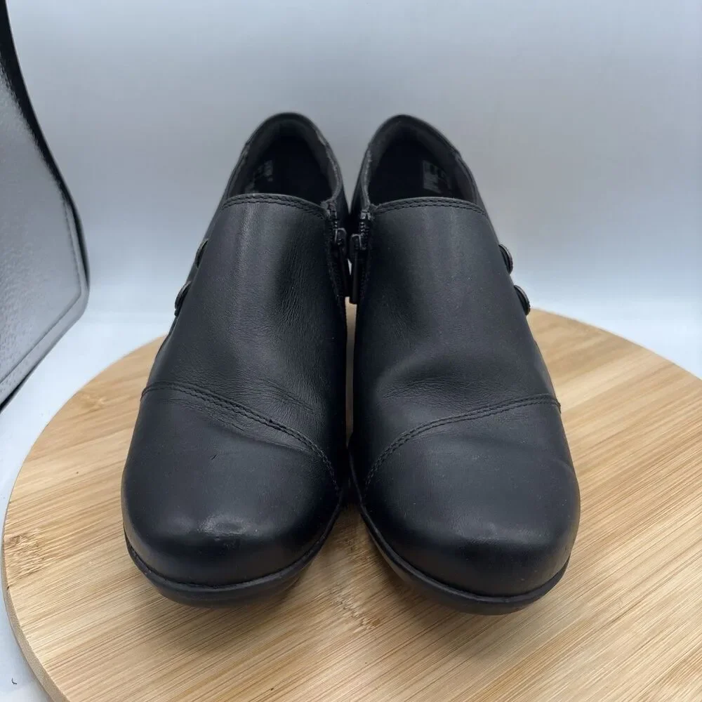 Clarks Collection Emslie Warren Black Leather Ankle Bootie Shootie Women Size 9
